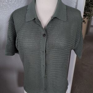 Women's Green Knit Button-Up Top